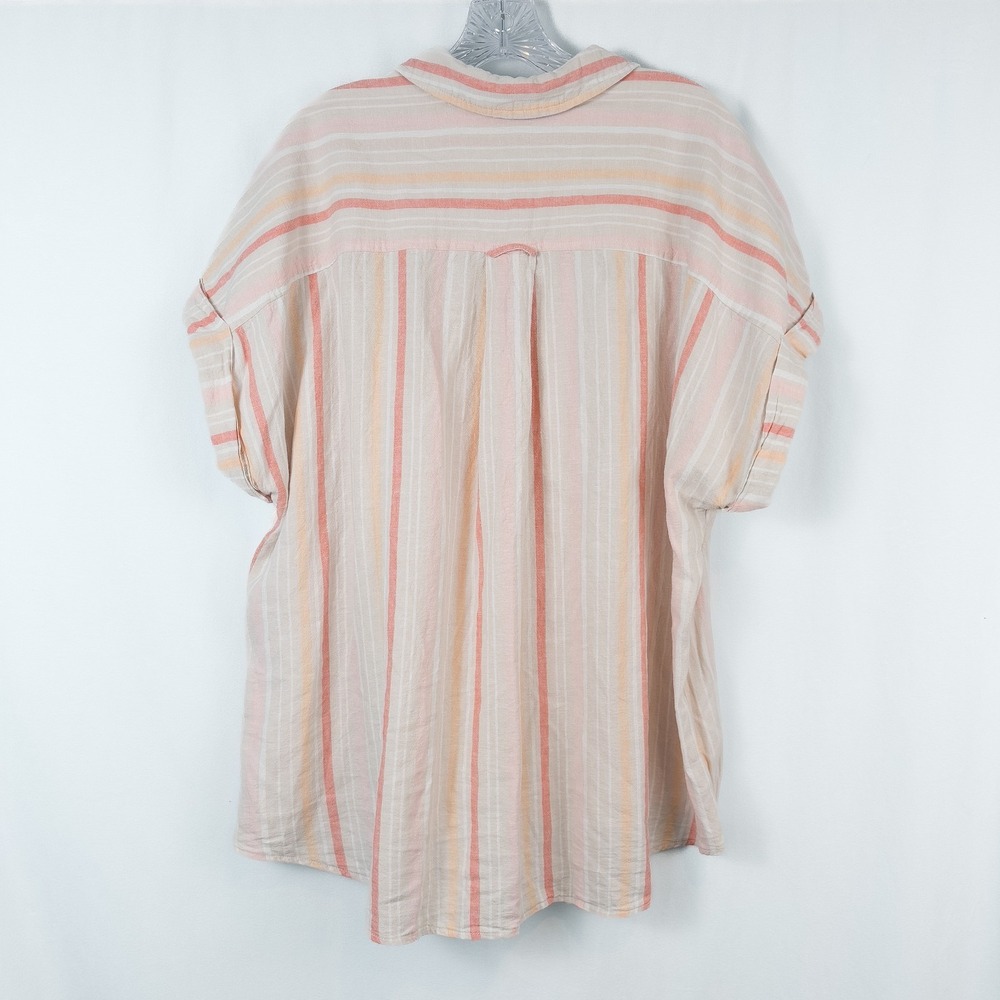 Linen Blend Striped Short Sleeve Button Up Shirt Womens 2X Beach Coastal Preppy - Picture 2 of 12